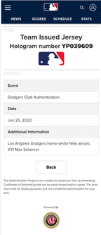 Max Scherzer Los Angeles Dodgers Team Issued Jersey 2022 MLB Auth