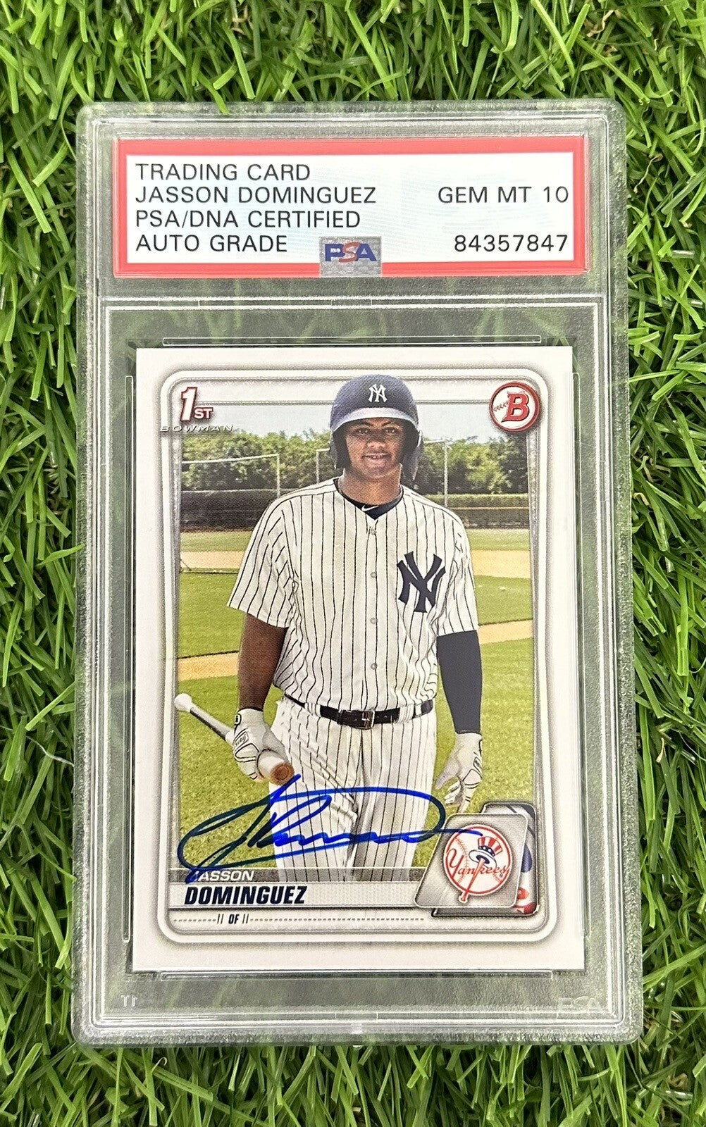 Jasson Dominguez Signed 2020 1st Bowman Rookie Card #BP8 PSA/DNA Auto 10