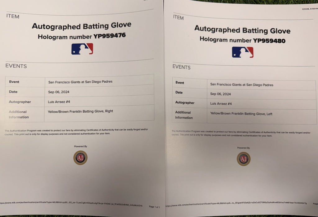 Luis Arraez Game Used Batting Gloves 2024 Padres Brown/Yellow Signed MLB GUG LOA
