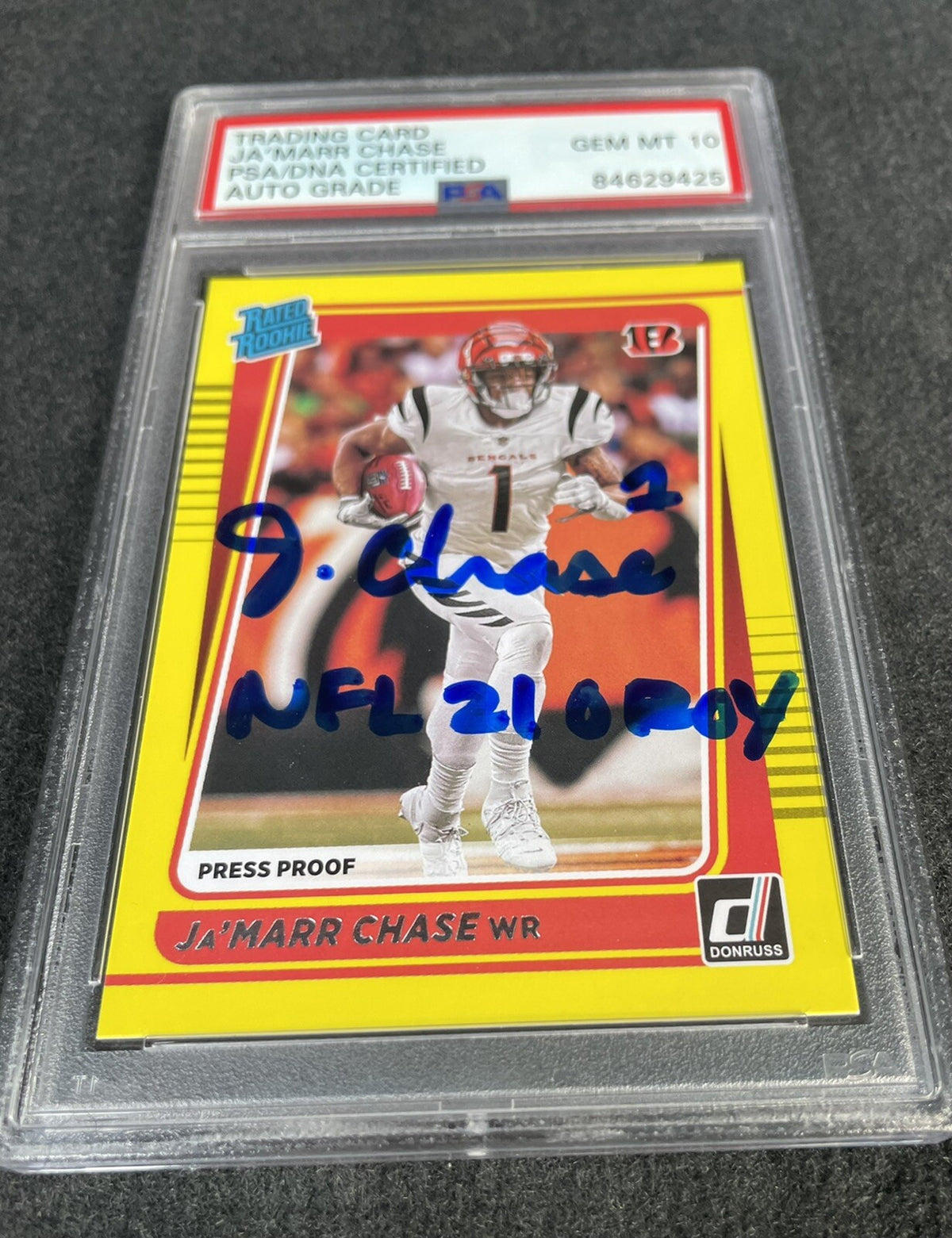 Ja’marr Chase Donruss Rated Rookie 262 Football Card Signed PSA 10 “Press Proof”