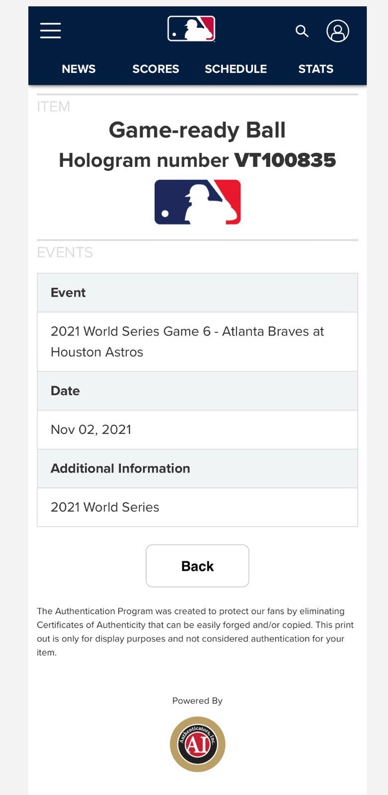 2021 World Series Game 6 Game Ready Baseball Atlanta Braves MLB Auth WS Clinch