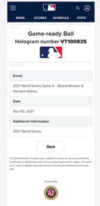2021 World Series Game 6 Game Ready Baseball Atlanta Braves MLB Auth WS Clinch