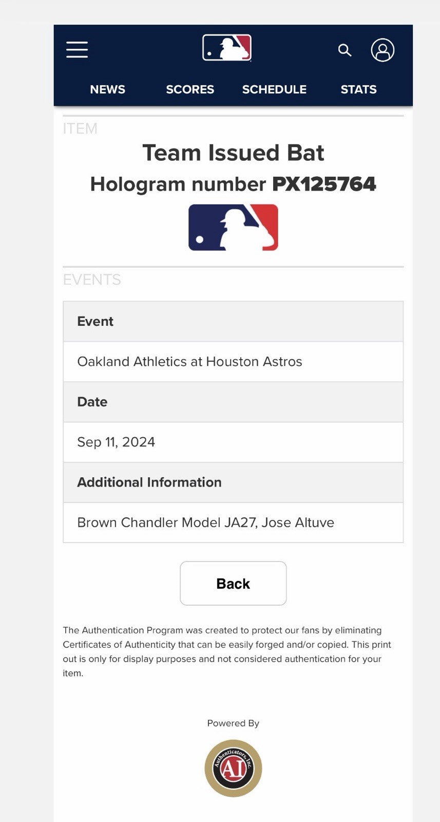 Jose Altuve Houston Astros Game Used Bat 2024 MLB Auth Excellent Use