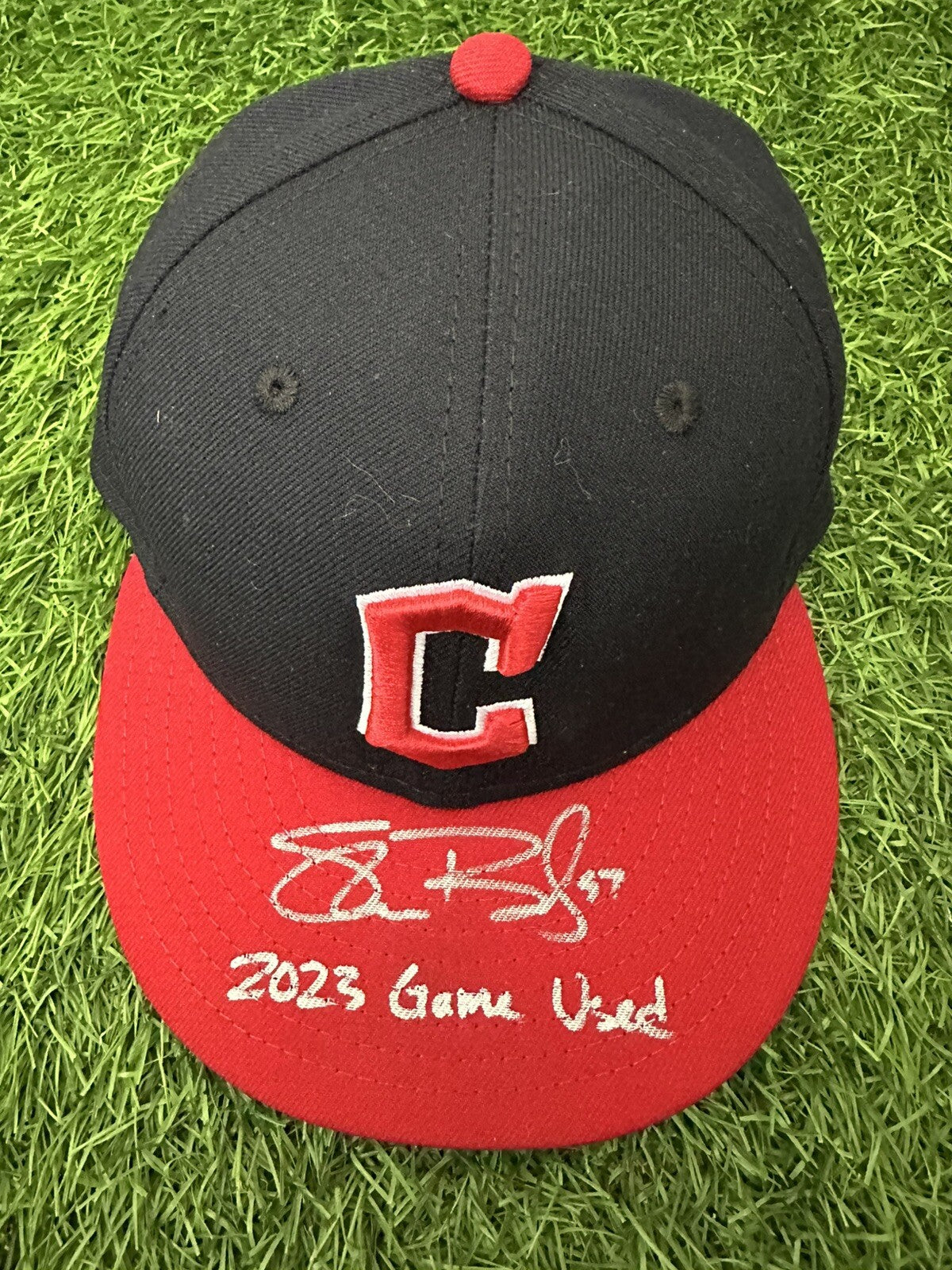 Shane Bieber Cleveland Guardians Game Used Hat 2023 5th Win MLB Auth LOA