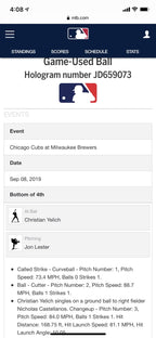 Christian Yelich Milwaukee Brewers Game Used Baseball Single MLB 2019