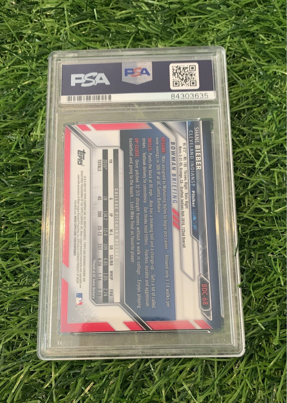 Shane Bieber Cleveland Indians 1st Bowman Chrome 2017 Signed PSA 10