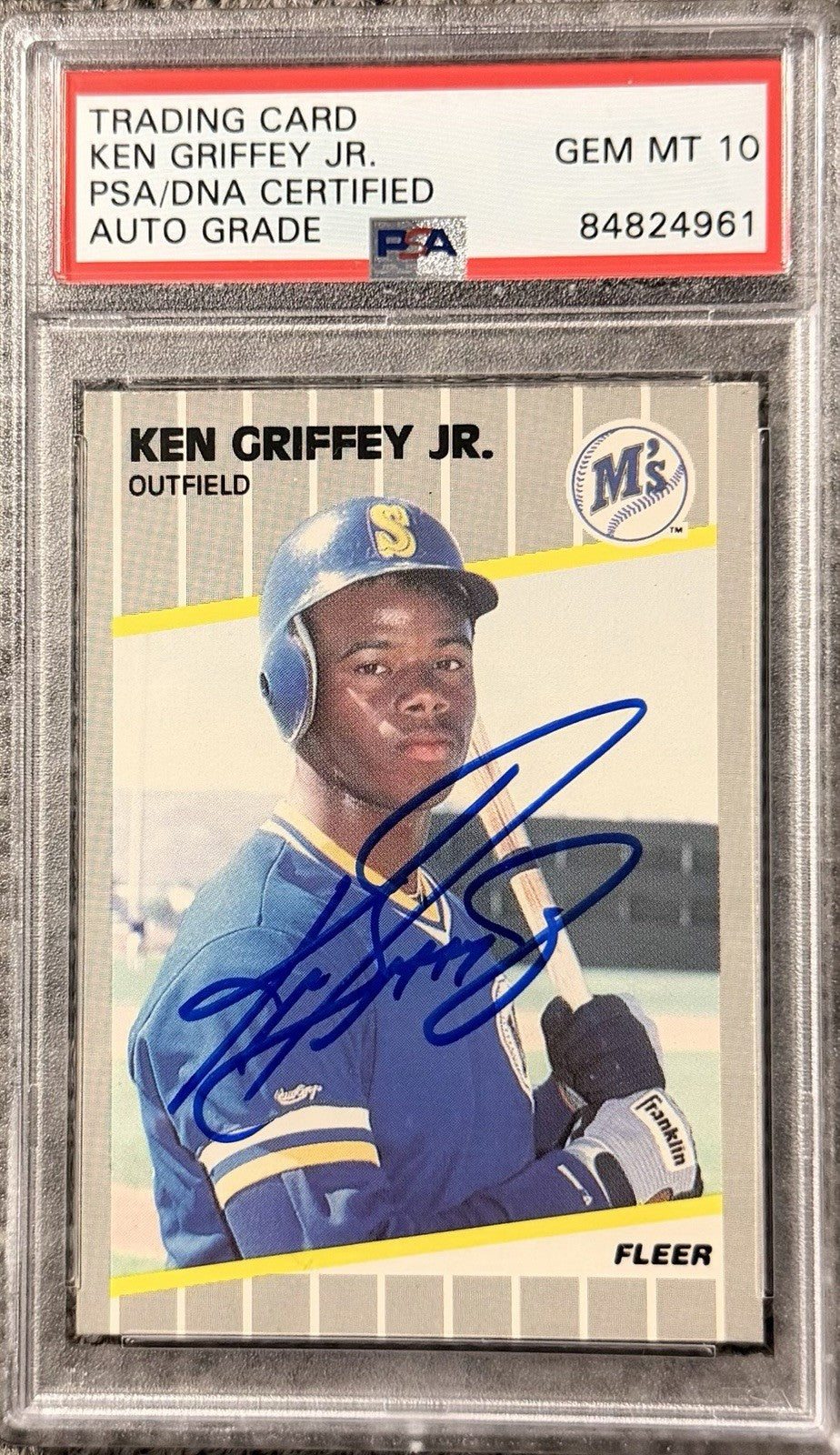 Ken Griffey Jr. 1989 Fleer #548 Signed Rookie Baseball Card Auto PSA/DNA 10