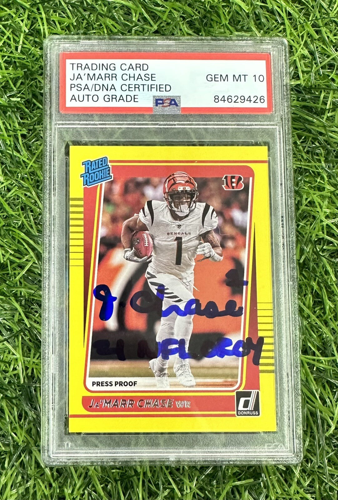 Jamarr Chase Donruss Rated Rookie 262 Football Card Signed PSA 10 Press Proof