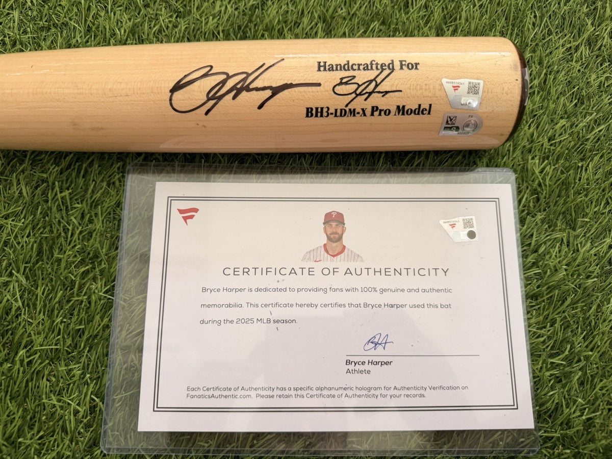 Bryce Harper Phillies Game Used Bat 2025 Matched Signed LOA Uncracked Marucci