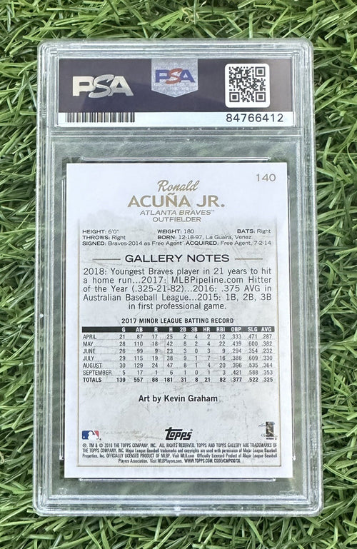 2018 Topps Gallery #140 Ronald Acuna Jr. RC On Card PSA/DNA 10 Auto