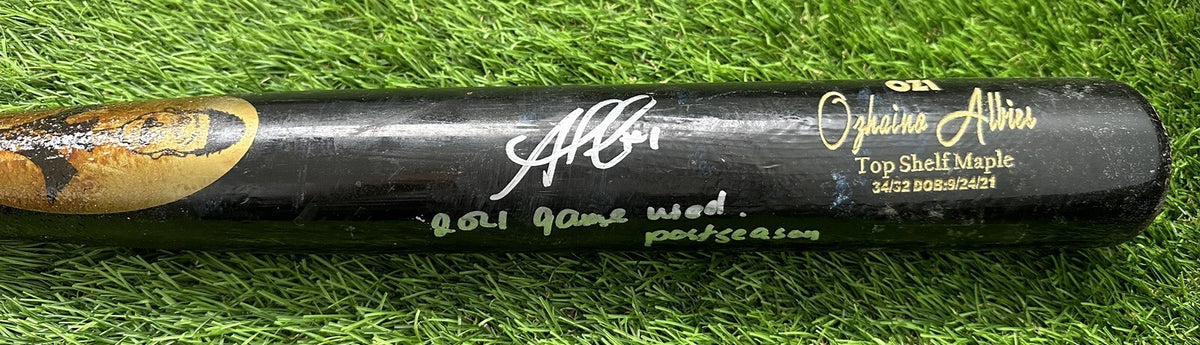 Ozzie Albies Atlanta Braves Game Used Bat “2021 NLDS Game 1” Signed PSA 10