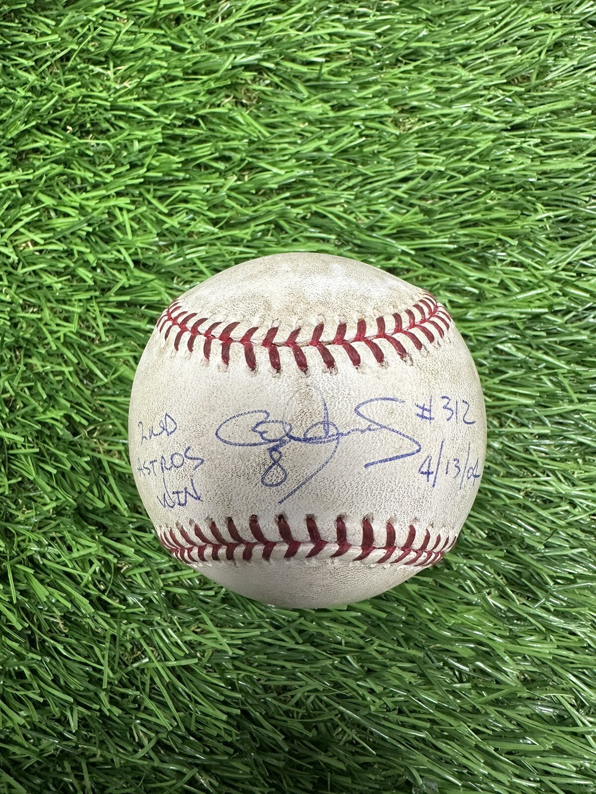 Roger Clemens Astros Game Used Baseball Career Win 312 4/13/04 MLB Auth LOA Auto