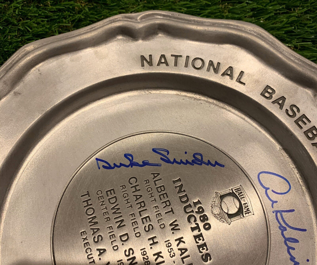 Al Kaline Duke Snider Signed HOF 1980 Signed Pewter Plate JSA Auth Autographed