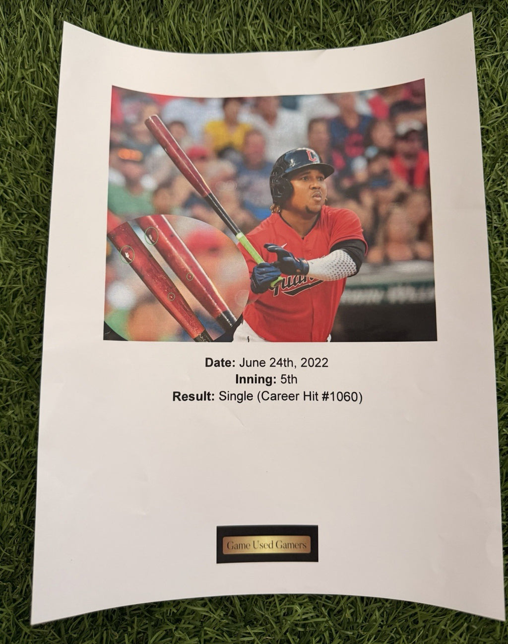 Jose Ramirez Cleveland Guardians Game Used Bat 2022 Signed MLB Auth Hit 1060 LOA
