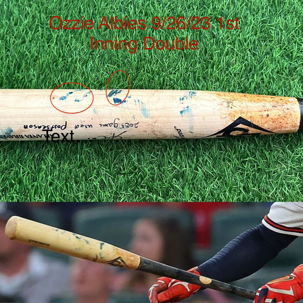 Ozzie Albies Atlanta Braves Game Used Acuna Bat 2023 Double Uncracked Signed