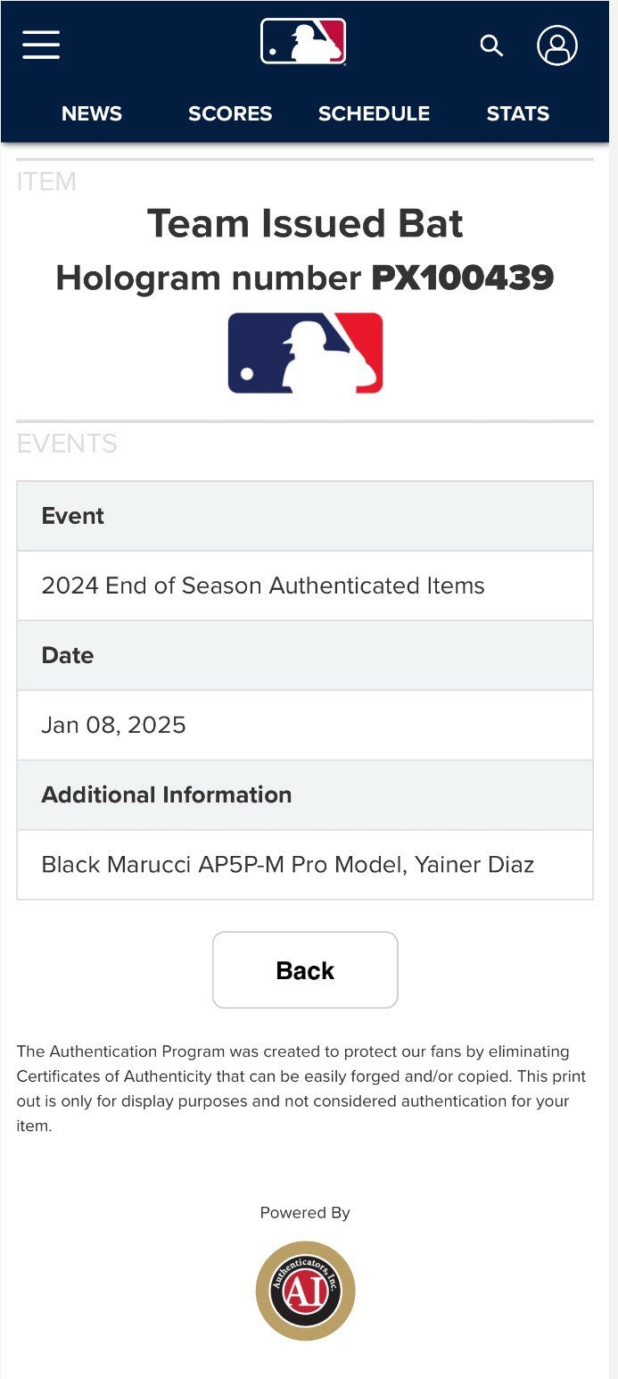 Yainer Diaz Houston Astros Game Used Bat 2024 Uncracked MLB Auth