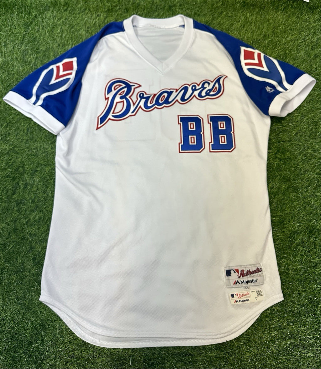 Atlanta Braves 2019 Game Used Bat Boy Jersey Size 46 1970’s TBTC Style