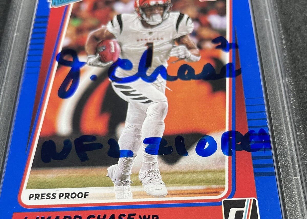 Ja’marr Chase Donruss #262 Football Card Signed PSA 10 “NFL ROY” Blue Proof