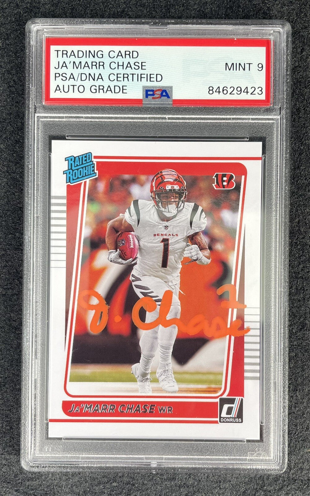 Ja’marr Chase Donruss Rated Rookie #262 Football Card Signed PSA 9 “Orange”