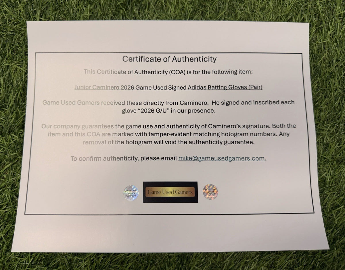 Junior Caminero Game-Used & Signed Adidas White Batting Gloves – 2026 GUG LOA