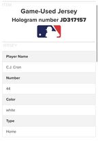 CJ Cron Tampa Bay Rays Game Used Worn Jersey 2018 MLB 5 Games