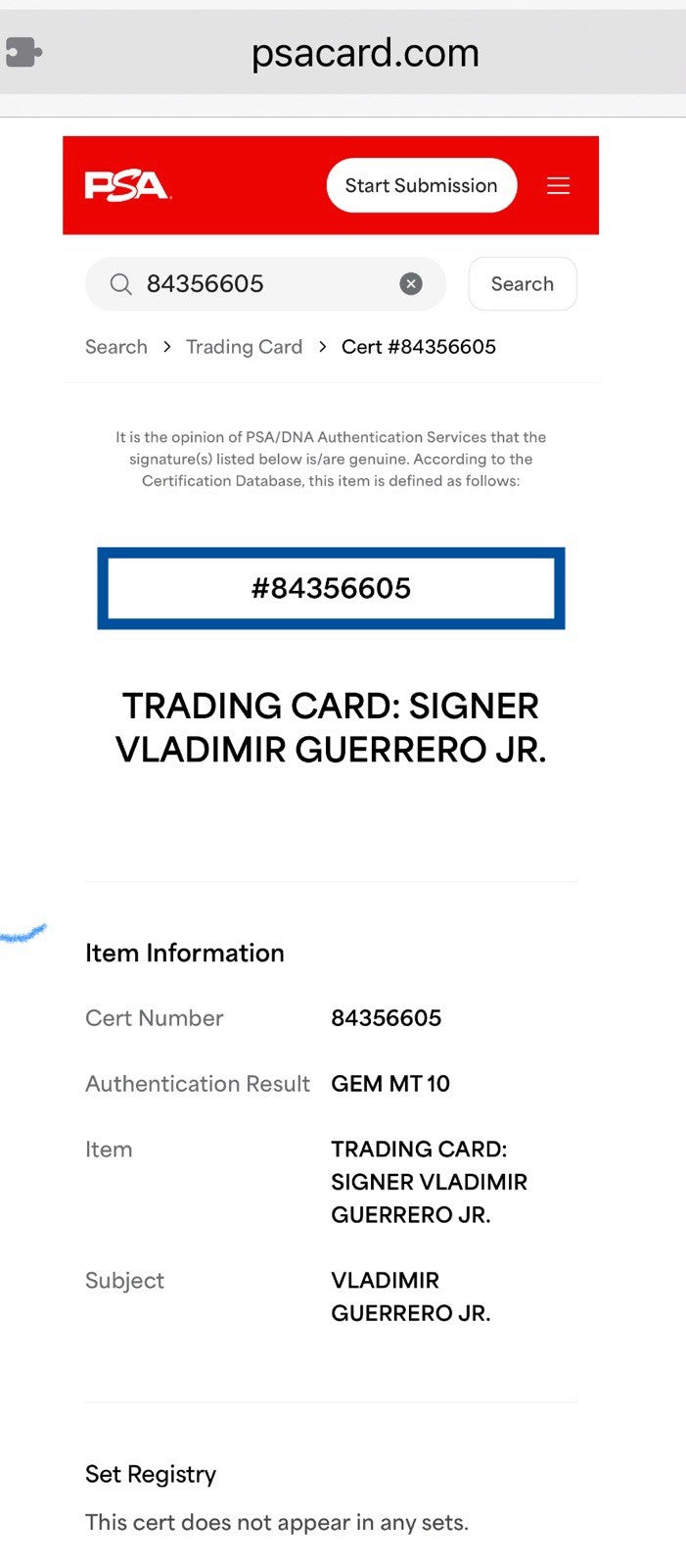 Vladimir Guerrero Jr. Signed Topps Chrome 2019 Rookie #21 Auto PSA/DNA 10