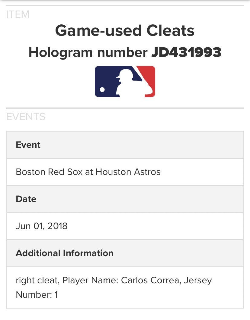 Carlos Correa Houston Astros Game Used Cleats Signed 2018 “76th Career HR”