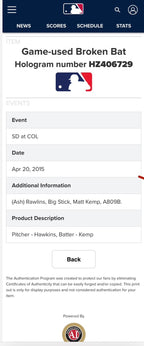Matt Kemp San Diego Padres Game Used Bat “Career HR 183” Matched MLB Auth