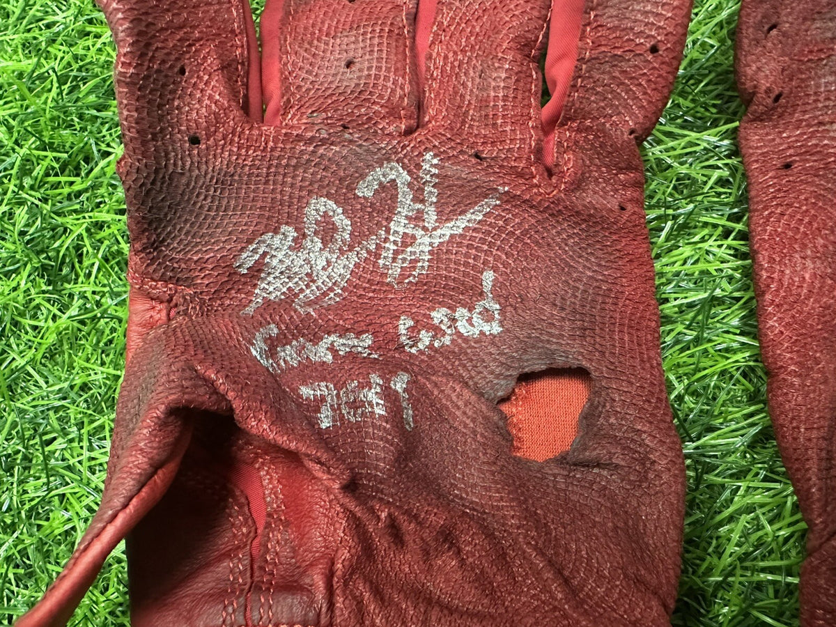 Ke’Bryan Hayes Pittsburgh Pirates Game Used Batting Gloves Red 2019 Hayes LOA