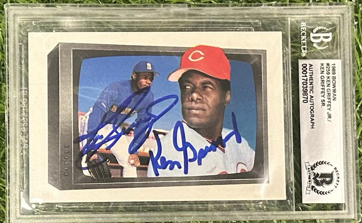 Ken Griffey Jr. & Griffey Sr. Signed 1989 Bowman Rookie Card 259 BAS 10 Grade