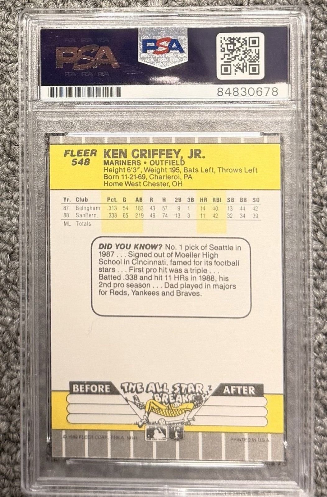 Ken Griffey Jr. 1989 Fleer #548 Rookie “Bullet Hole Error” PSA/DNA 10 Auto