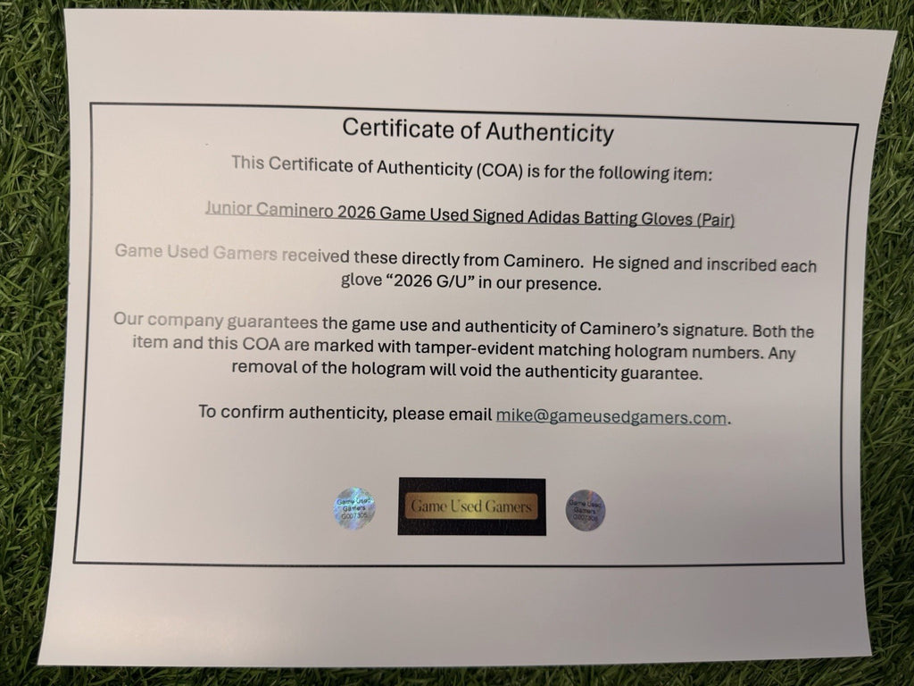 Junior Caminero Game-Used & Signed Neon  Green Batting Gloves – 2026 GUG LOA