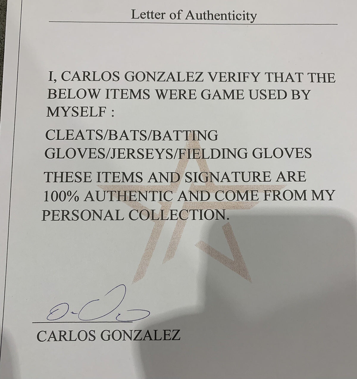 Carlos Gonzalez Cleveland Indians Game Used Cleats 2019 Mothers Day Gonzalez LOA