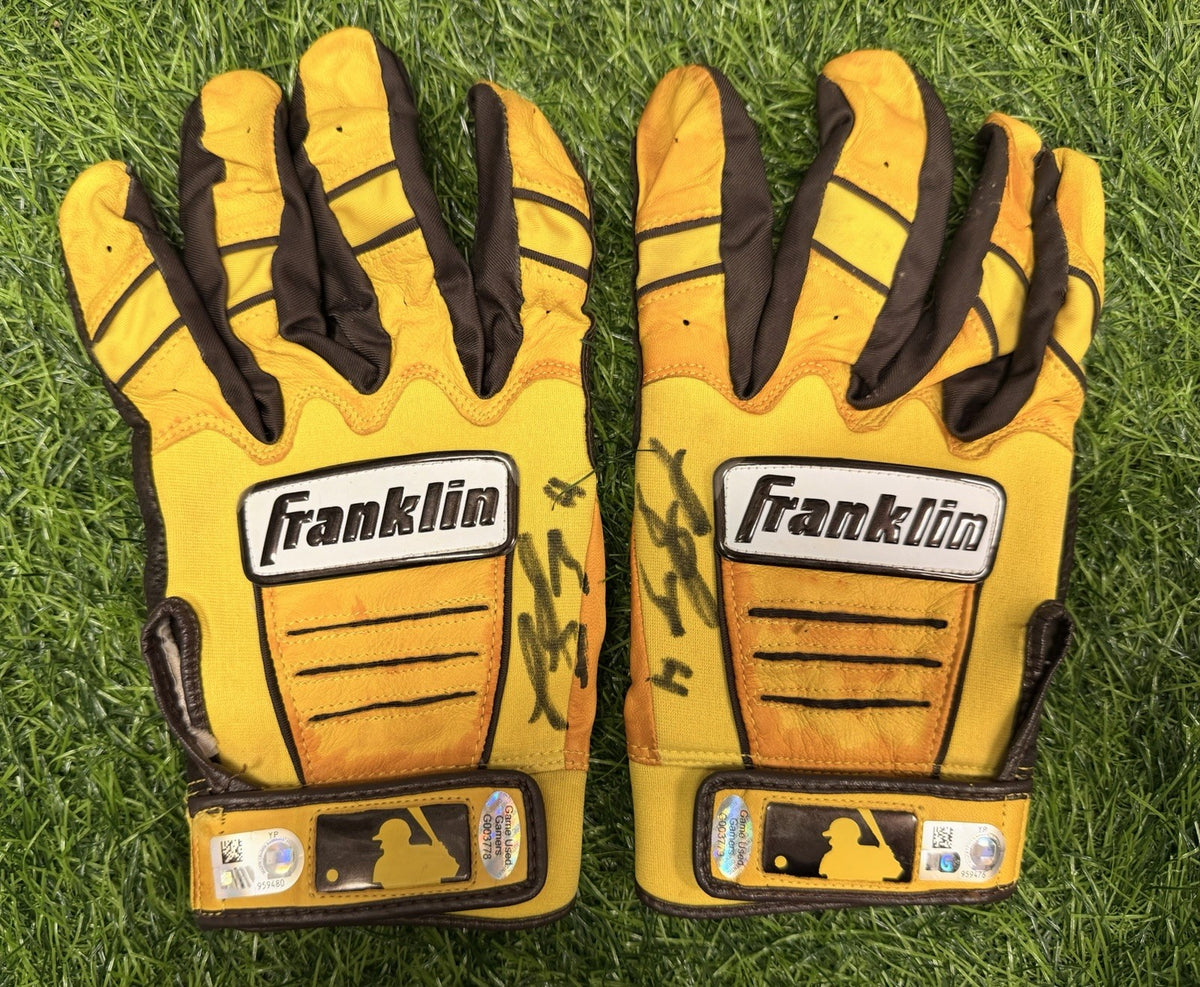 Luis Arraez Game Used Batting Gloves 2024 Padres Brown/Yellow Signed MLB GUG LOA