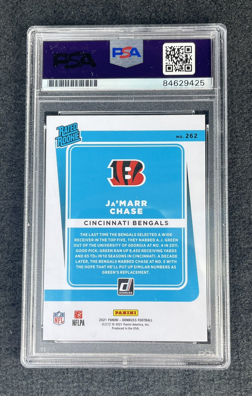 Ja’marr Chase Donruss Rated Rookie 262 Football Card Signed PSA 10 “Press Proof”