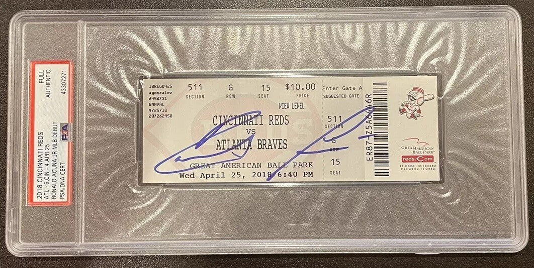 Ronald Acuna Jr. Atlanta Braves “MLB Debut / 1st Hit” Ticket Stub PSA Auth