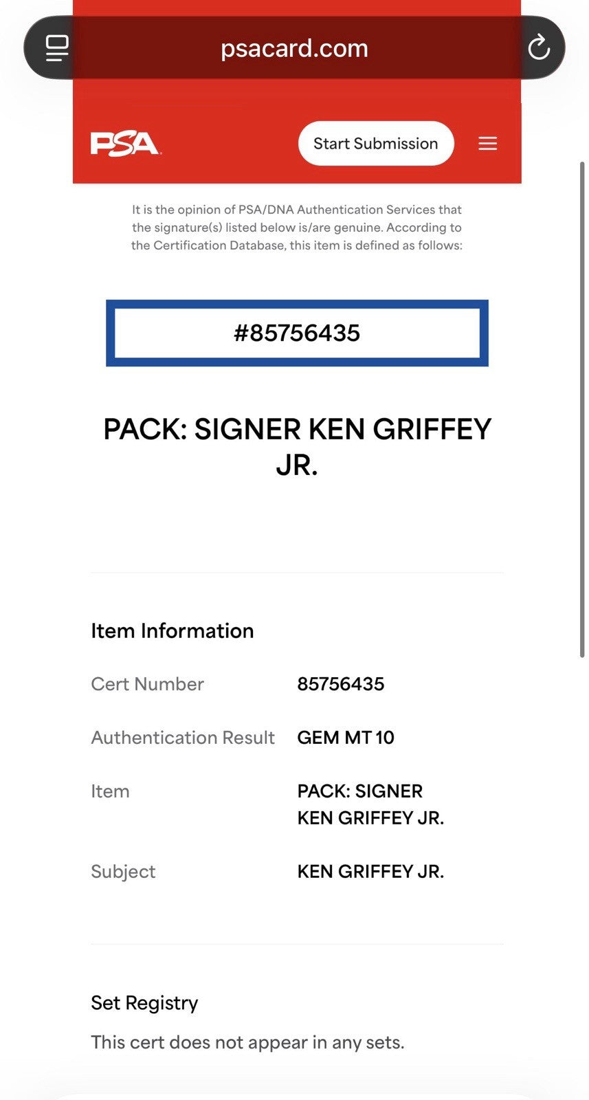 Ken Griffey Jr. 1989 Upper Deck Signed Rookie Pack Baseball Cards PSA/DNA 10