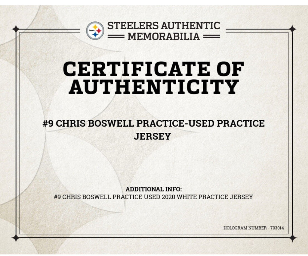 Chris Boswell Pittsburgh Steelers Game Used Worn Practice Jersey Steelers LOA
