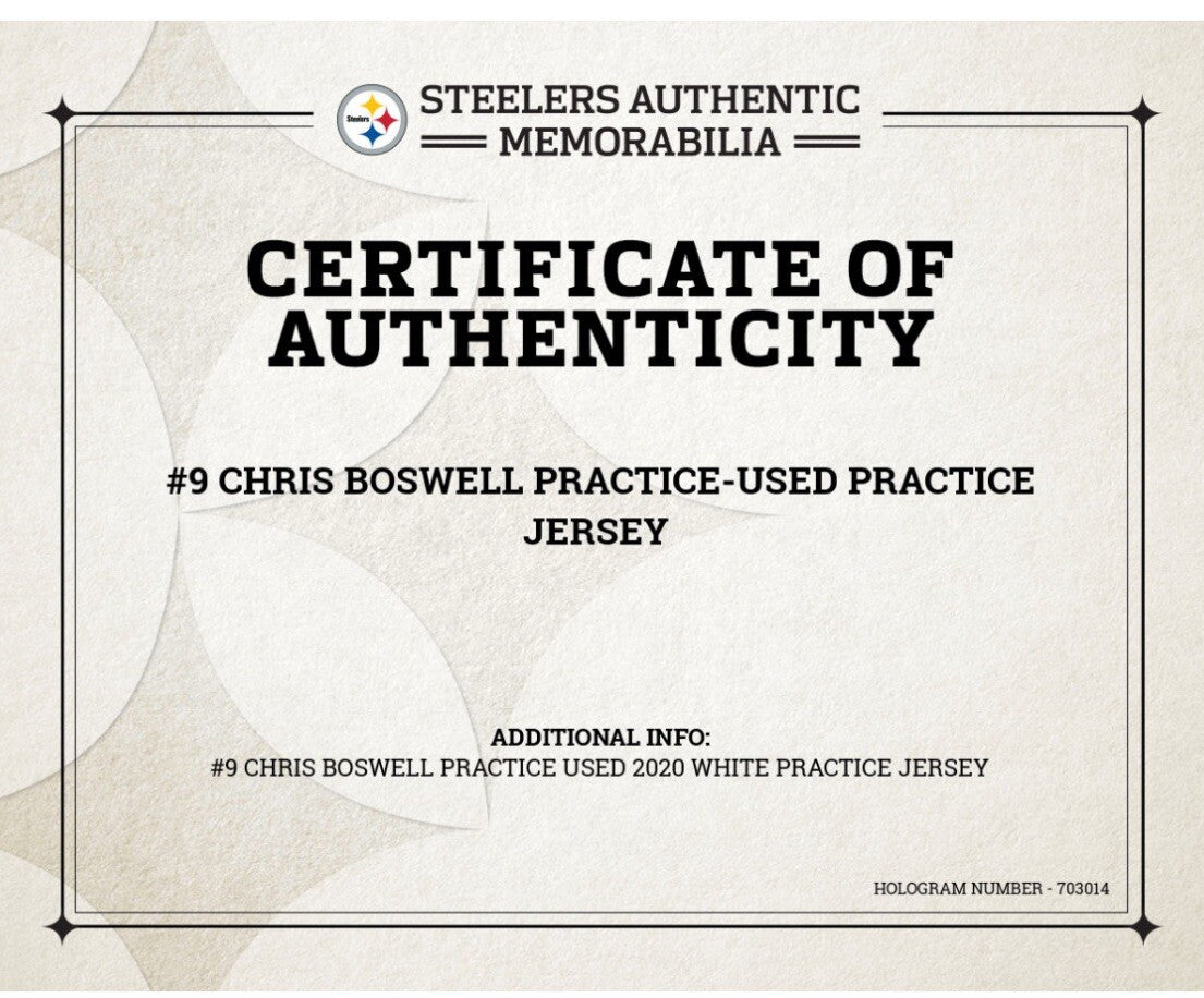 Chris Boswell Pittsburgh Steelers Game Used Worn Practice Jersey Steelers LOA