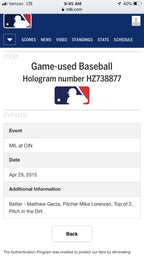 Michael Lorenzen Cincinnati Reds Game Used Baseball MLB Debut MLB Auth