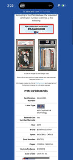 Corbin Carroll 2019 1st Bowman Chrome Draft #BDC-125 PSA/DNA 10 Auto 10
