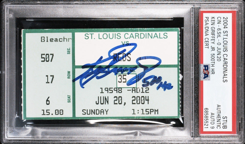 Ken Griffey Jr. Signed 500th Career Home Run Ticket Stub 6/20/04 PSA 9 Auto