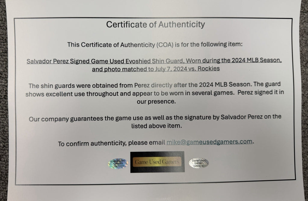 Salvador Perez Game Used Evoshield Shin Elbow Set Photo Matched 2024 GUG LOA