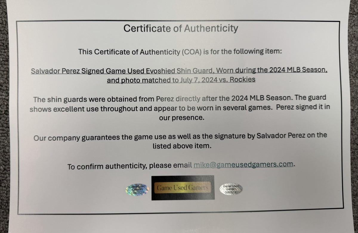 Salvador Perez Game Used Evoshield Shin Elbow Set Photo Matched 2024 GUG LOA