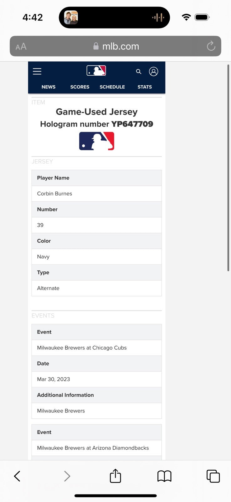 Corbin Burnes Milwaukee Brewers Game Used Worn Jersey 2023 3 Wins
