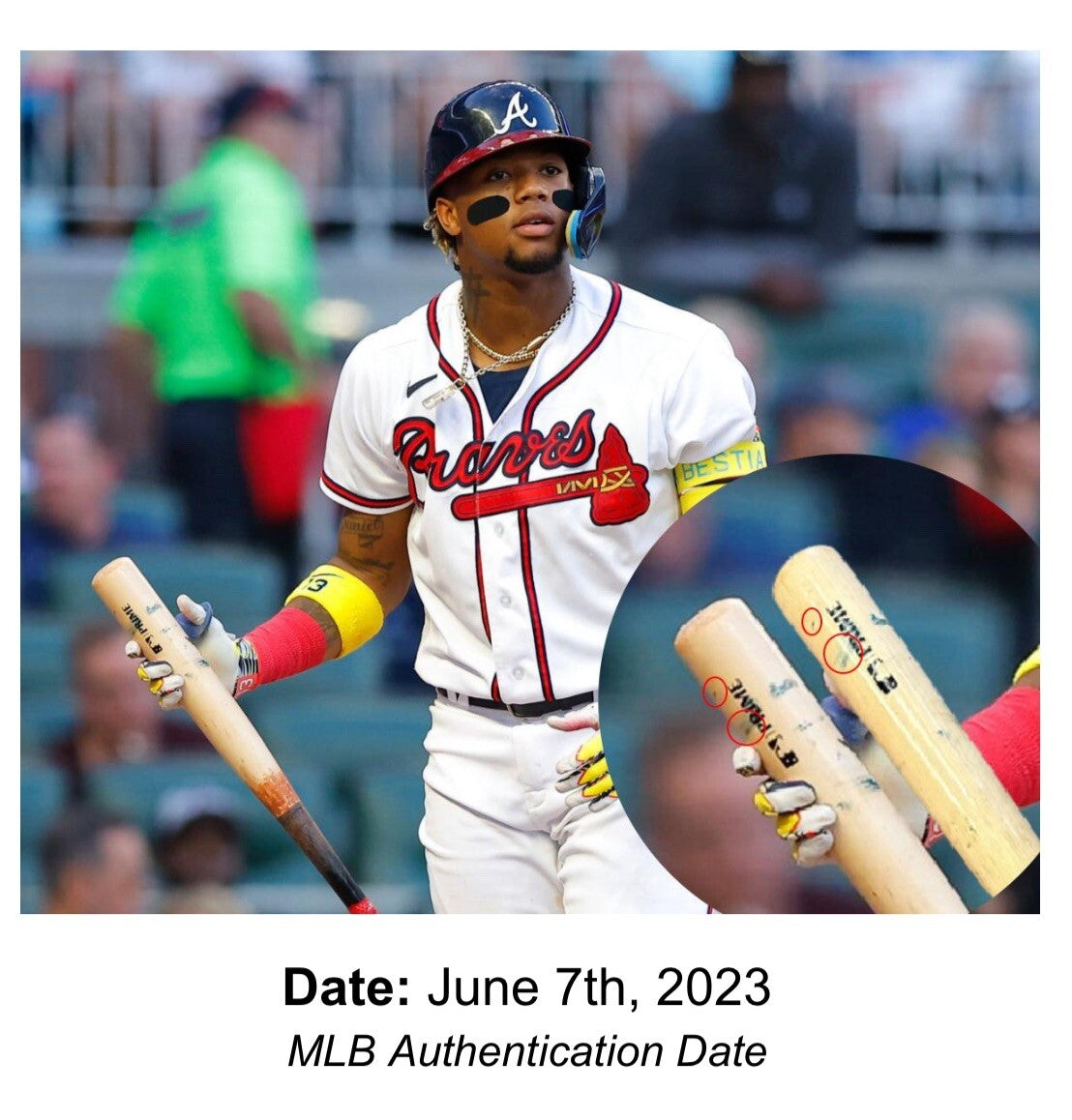 Ronald Acuna Jr. Atlanta Braves Game Used Bat 2023 NL MVP MLB Auth Signed 2 Hits