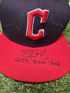 Shane Bieber Cleveland Guardians Game Used Hat 2023 5th Win MLB Auth LOA