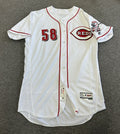 Luis Castillo Cincinnati Reds Game Used Jersey 2017 MLB Auth -  2nd Career Start
