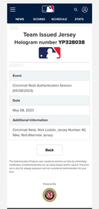 Nick Lodolo Cincinnati Reds Game Used Worn Jersey 2023 Spring Training MLB Auth