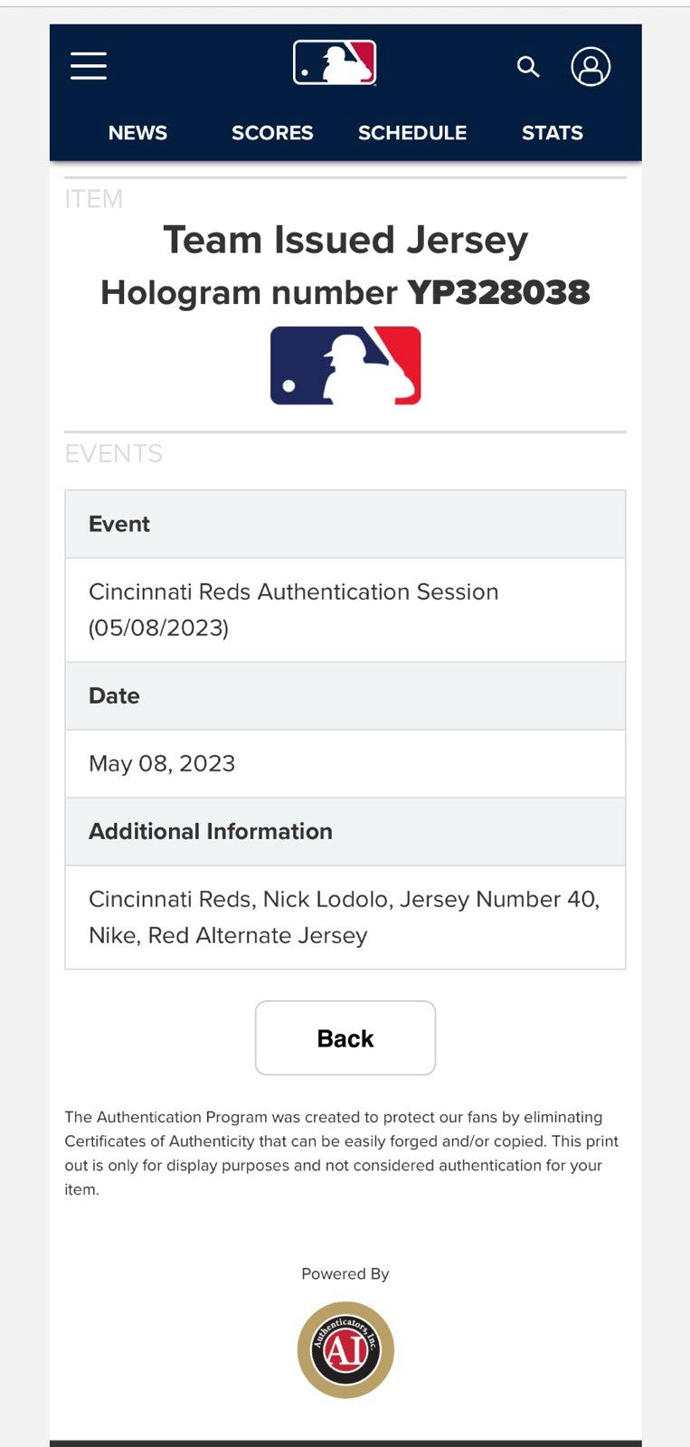 Nick Lodolo Cincinnati Reds Game Used Worn Jersey 2023 Spring Training MLB Auth